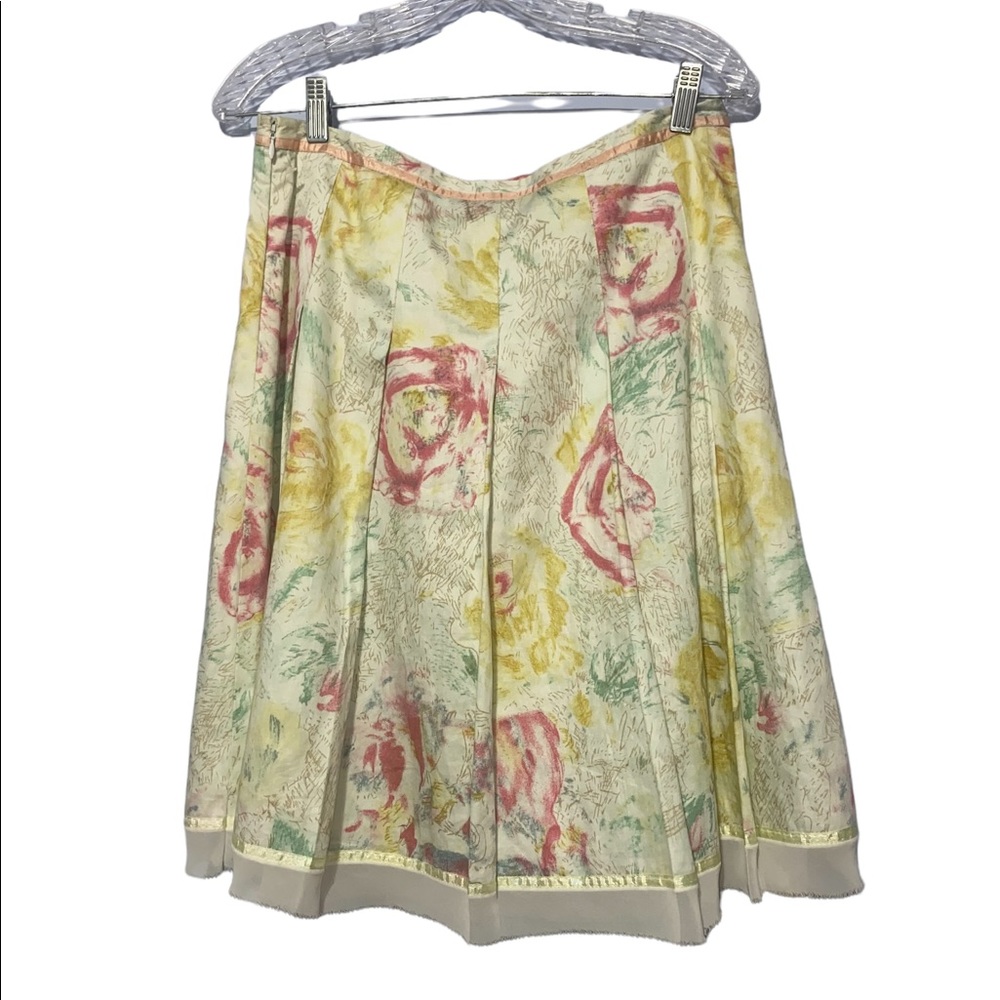 O'DILLE Anthropologie A-Line Skirt Pleated Chiffon Trim Lined